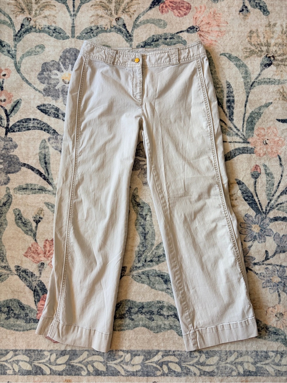Nine & Co. Light Beige Wide-Leg Cotton Pants